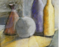Bottles and Bits. Ro Hoare. Pastels. 2025
